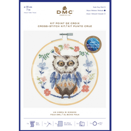 DMC - Kit de broderie point de croix : un hibou si mignon