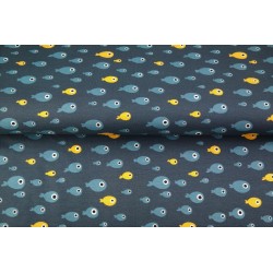Stenzo Textiles : Jersey motif poissons bleu et jaune